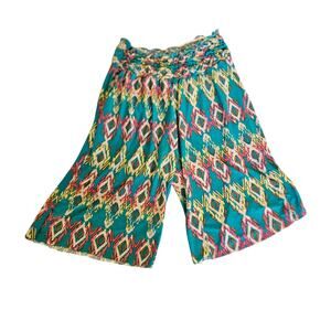 Discreet Women’s M Teal Boho Wide Leg Pants Elastic Waist Culotte Festival